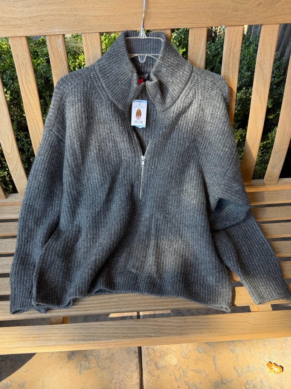 Vince Camuto Womens Half-Zip Ribbed Sweater, Medium Heather Grey, Size L